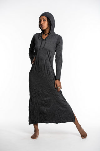 Sure Design Womens Solid Long Sleeve Hoodie Dress Black