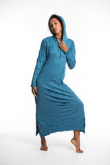 Sure Design Womens Solid Long Sleeve Hoodie Dress Denim Blue