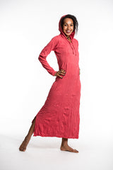 Sure Design Womens Solid Long Sleeve Hoodie Dress Red