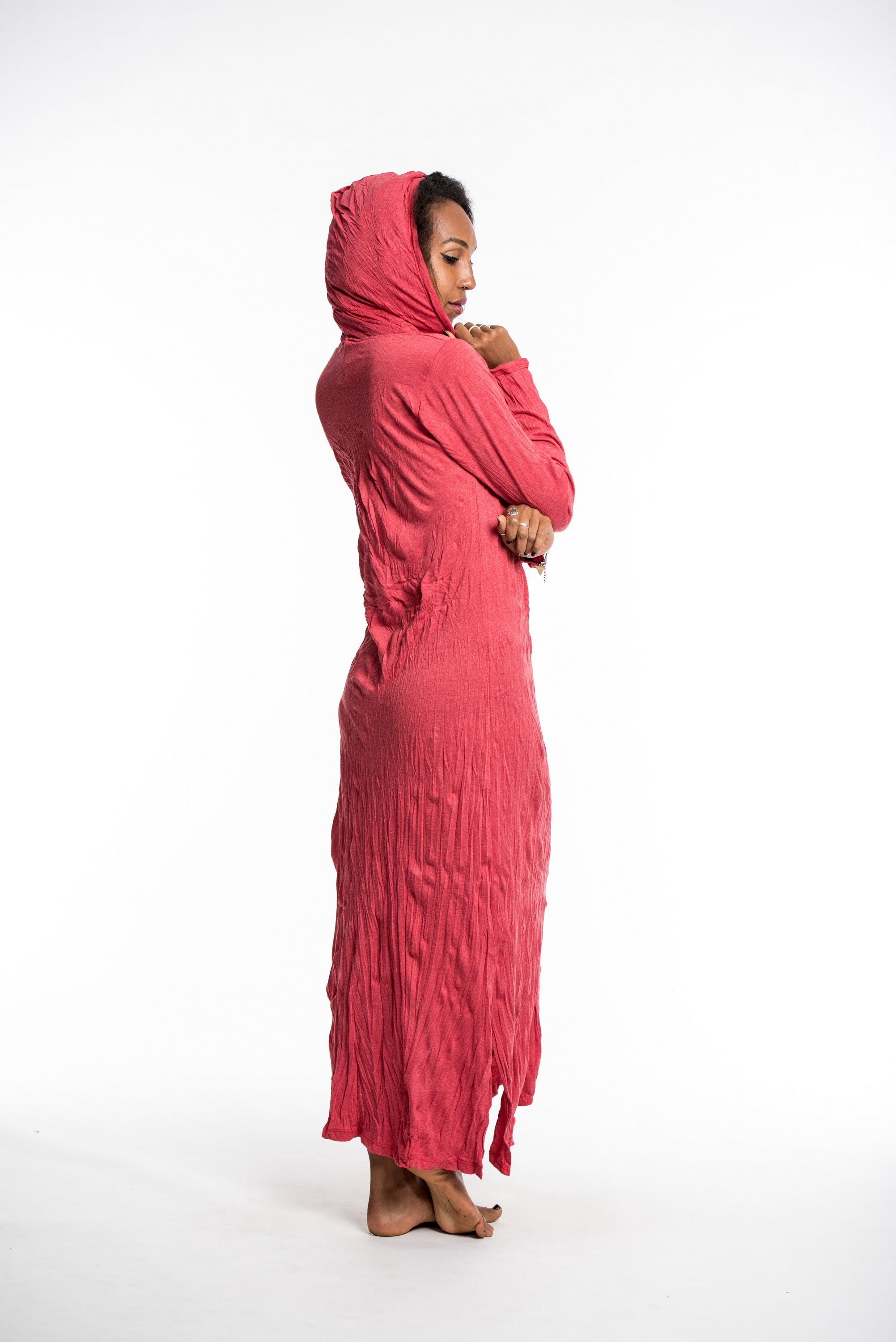 Sure Design Womens Solid Long Sleeve Hoodie Dress Red