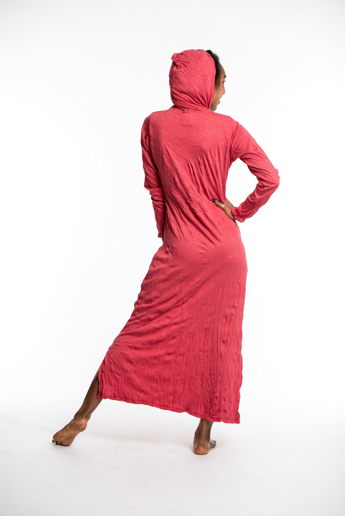 Sure Design Womens Solid Long Sleeve Hoodie Dress Red