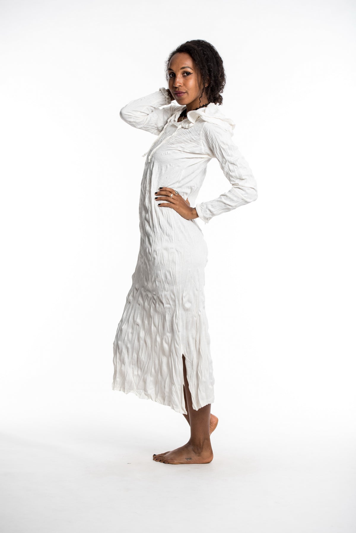 Sure Design Womens Solid Long Sleeve Hoodie Dress White