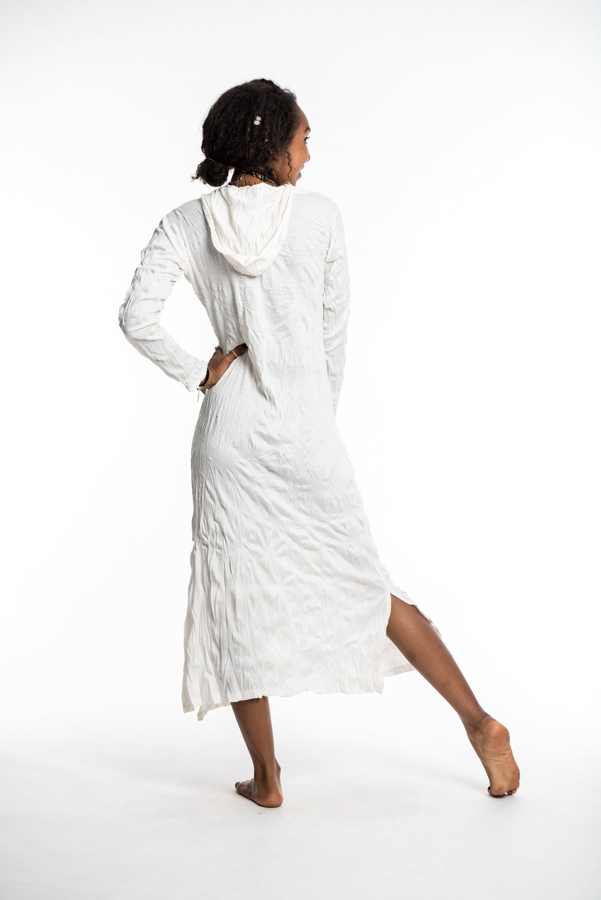 Sure Design Womens Solid Long Sleeve Hoodie Dress White