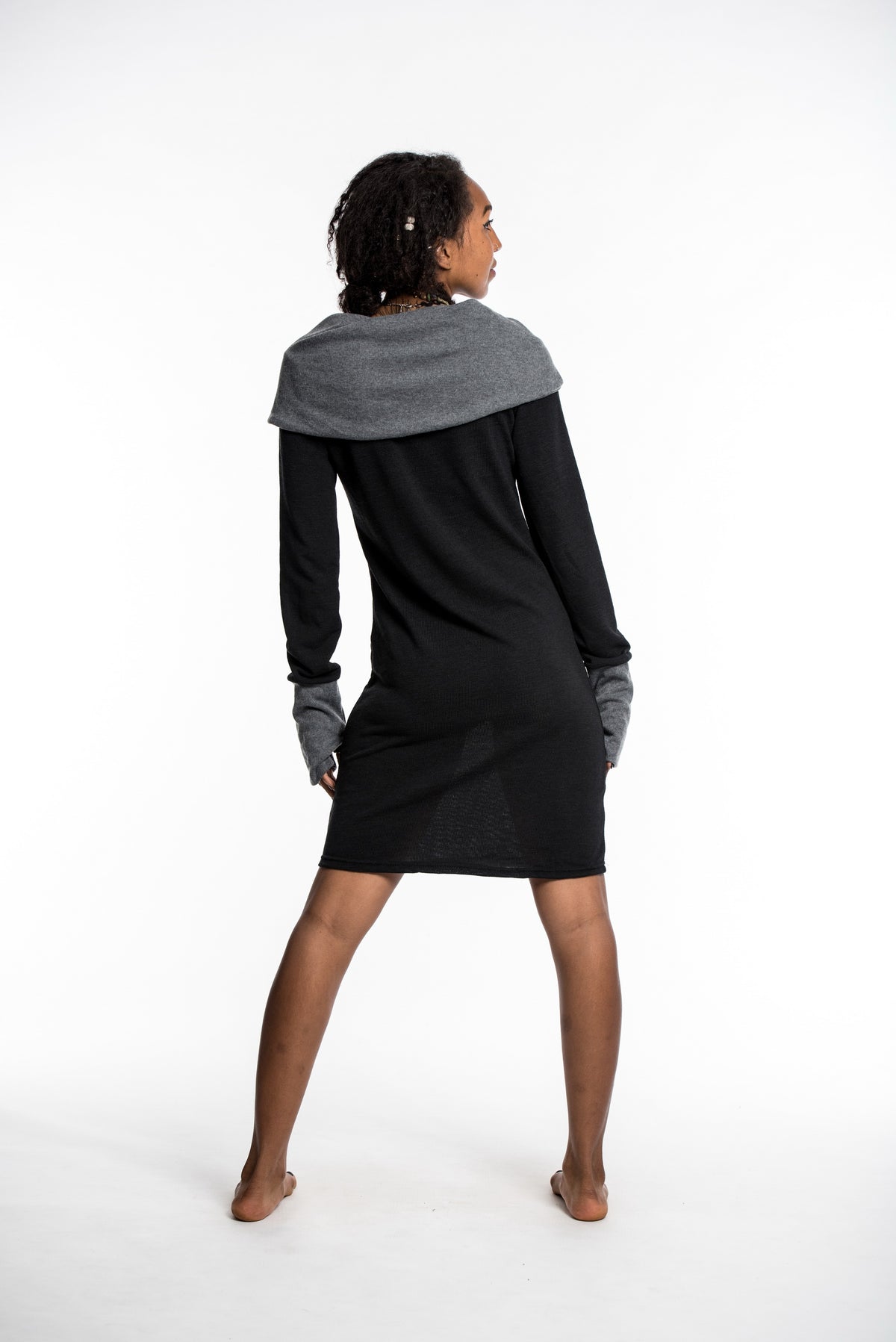 Pullover Hoodie Dress Black Gray