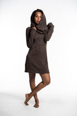 Shawl Hoodie Combo Sweater Dress in Brown