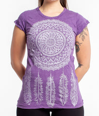 Sure Design Women's Dreamcatcher T-Shirt Silver on Purple