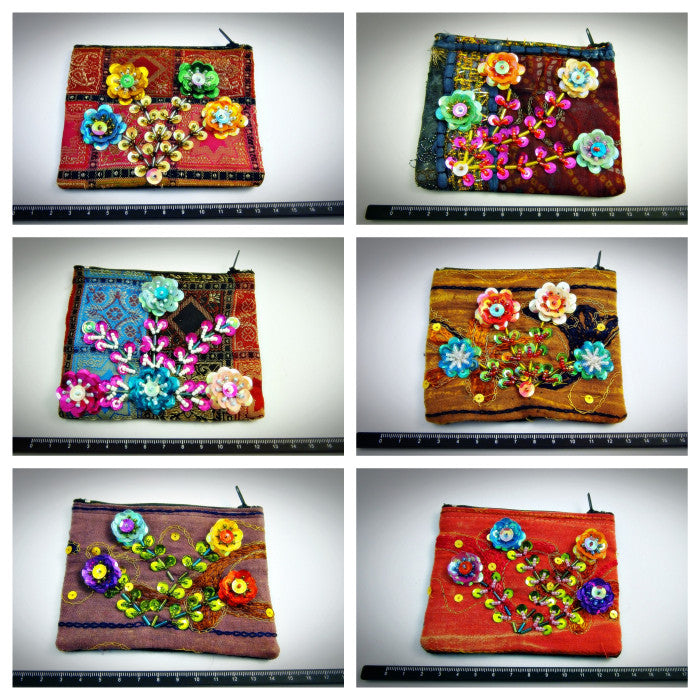 Assorted set of 10 Thai Hand Made Flower Coin Pouch