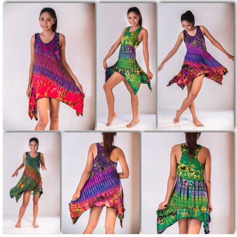 Assorted set of 5 Thai Hand Super Soft Tie Dye Yoga Tank Dresses
