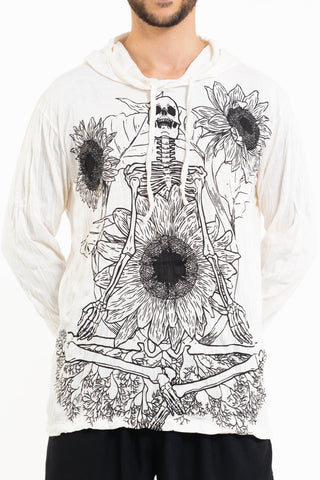 Sure Design Unisex Sunflower Skull Hoodie White