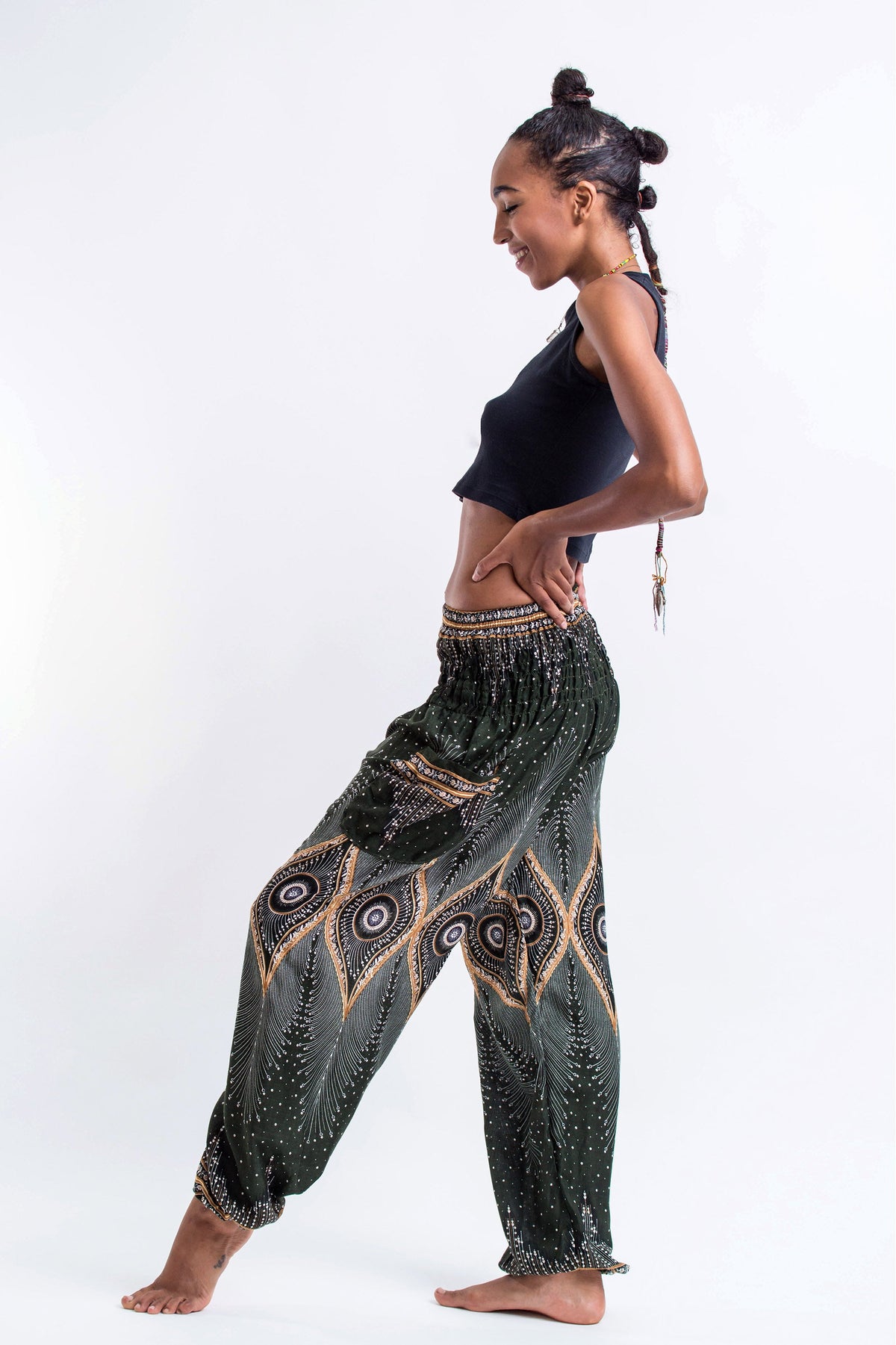 Diamond Peacock Unisex Harem Pants in Green
