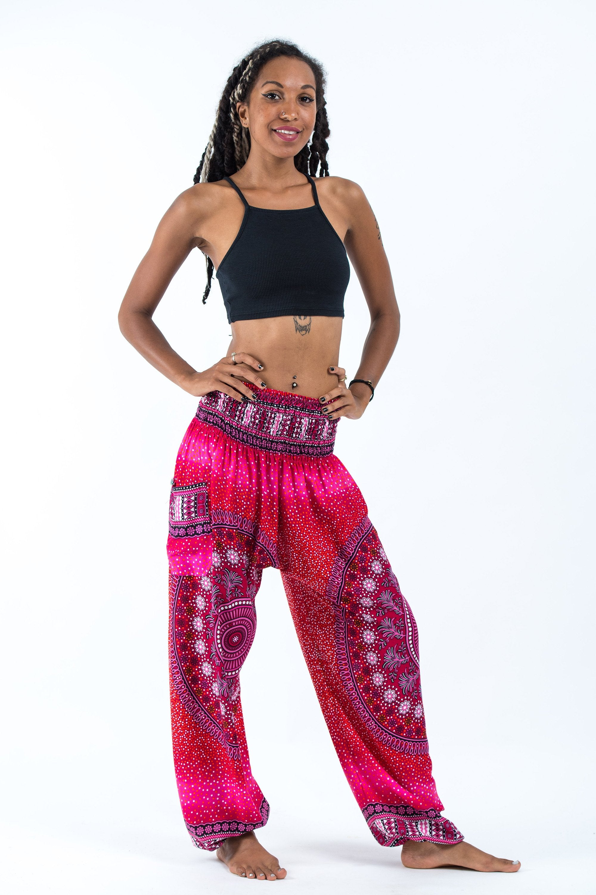 Tribal Chakras Unisex Harem Pants in Pink