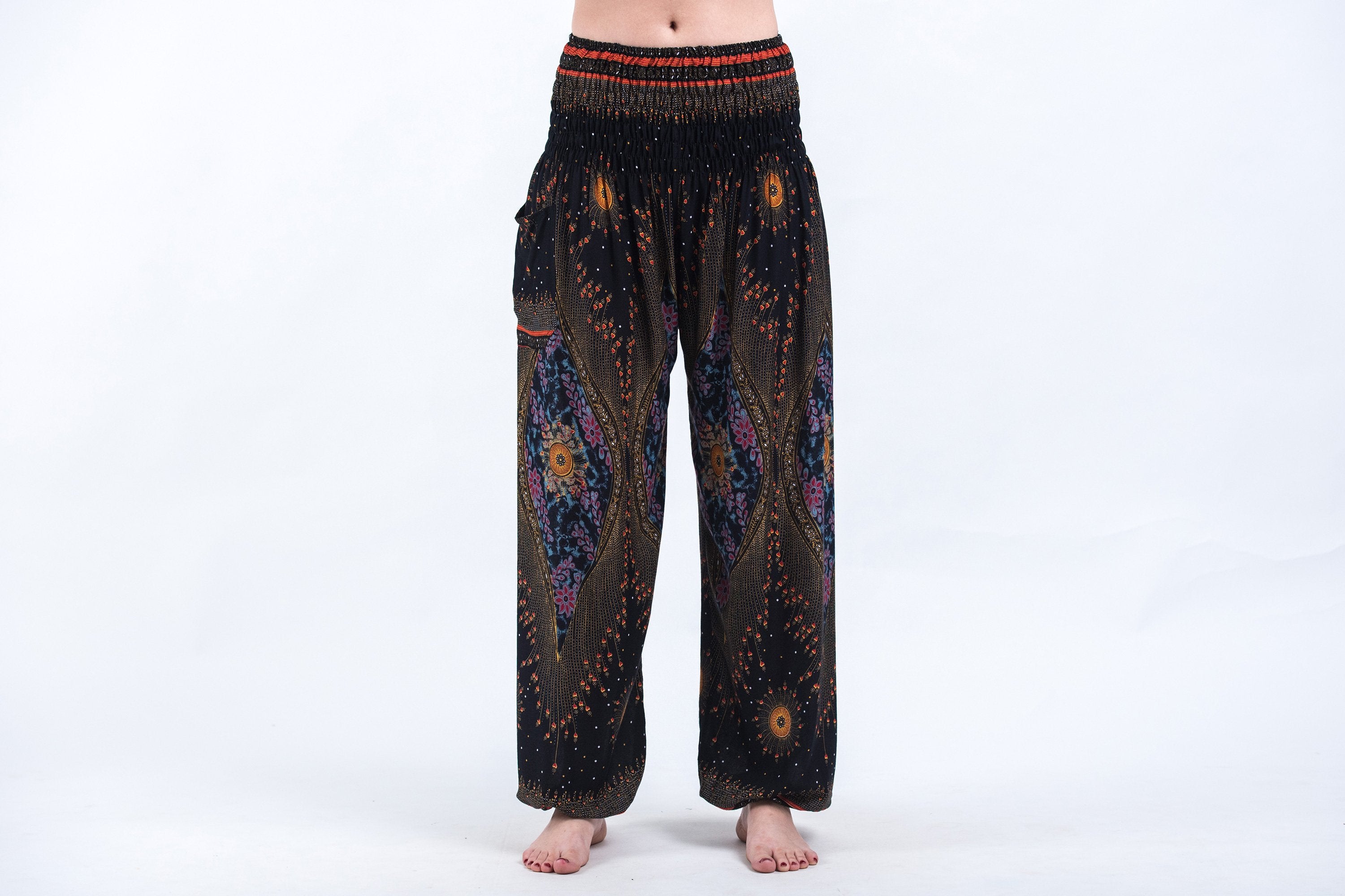 Peacock Eye Unisex Harem Pants in Black