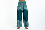 Floral Mandalas Unisex Harem Pants in Turquoise