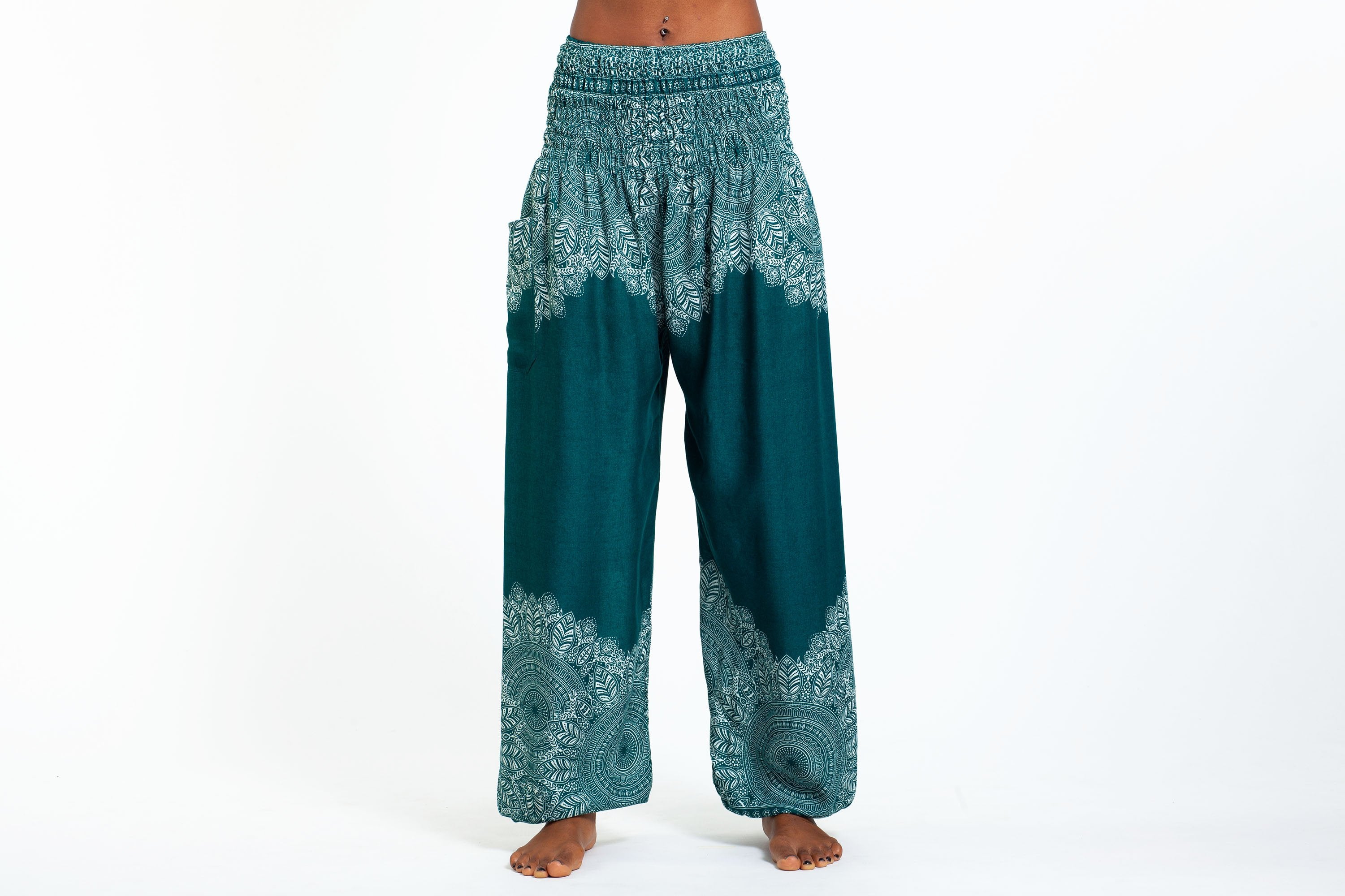 Floral Mandalas Unisex Harem Pants in Turquoise