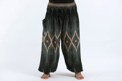 Plus Size Diamond Peacock Unisex Harem Pants in Green