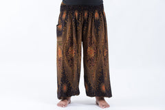 Plus Size Peacock Eye Unisex Harem Pants in Brown