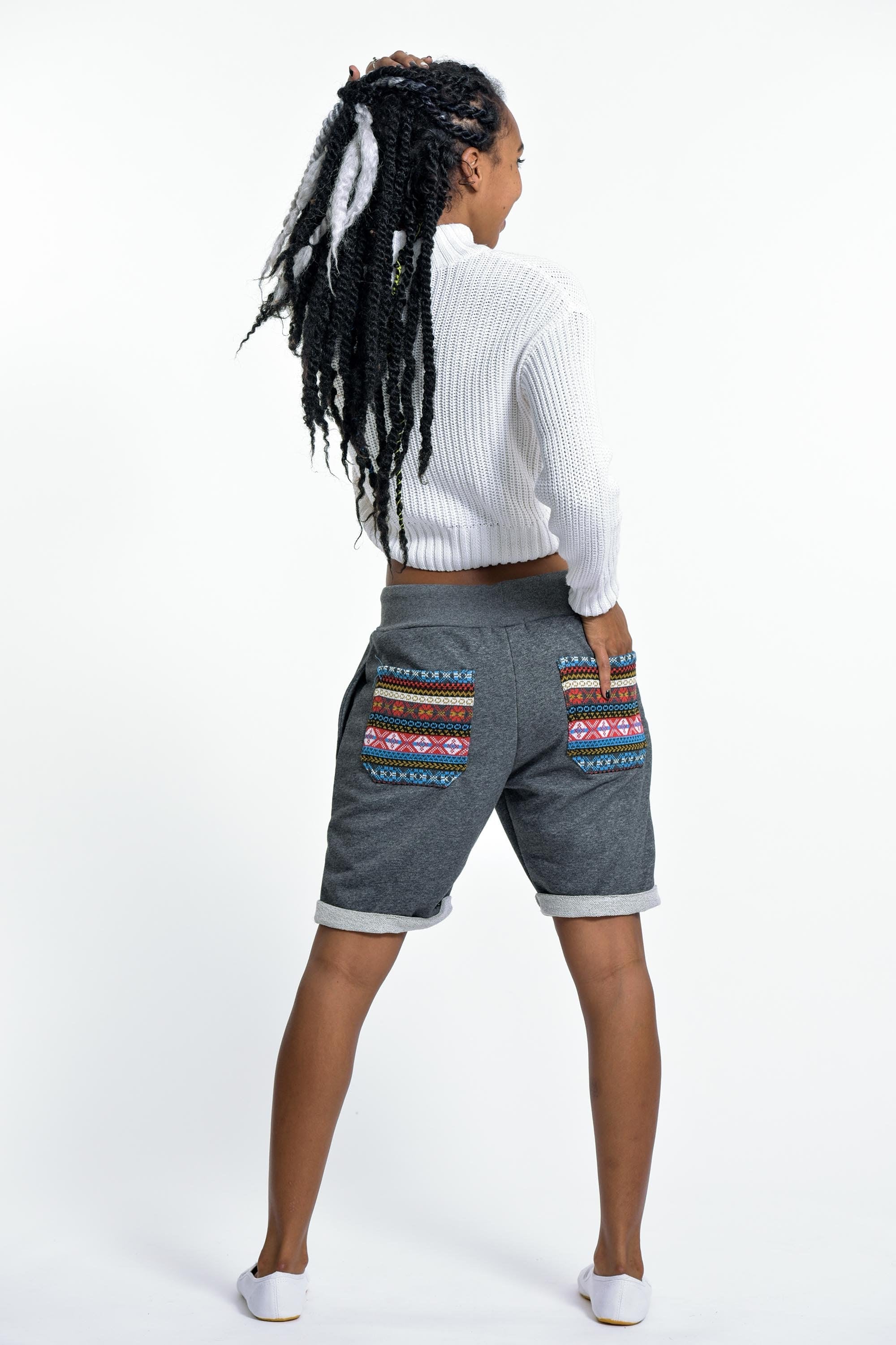 Unisex Terry Shorts with Aztec Pockets in Black