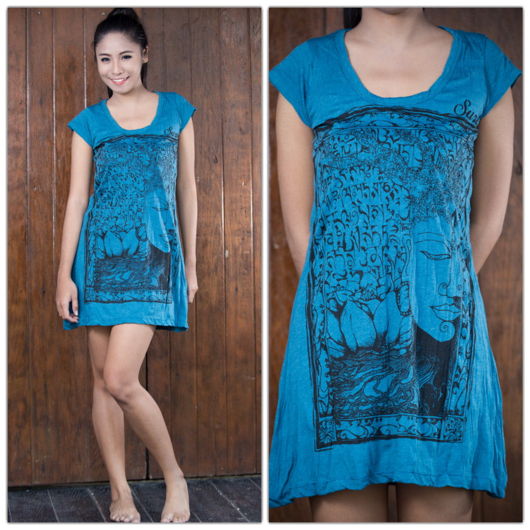 Sure Design Women's Sanskrit Buddha Dress Denim Blue