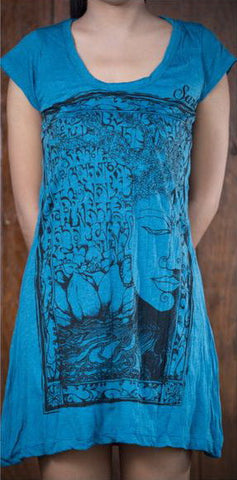 Sure Design Women's Sanskrit Buddha Dress Denim Blue