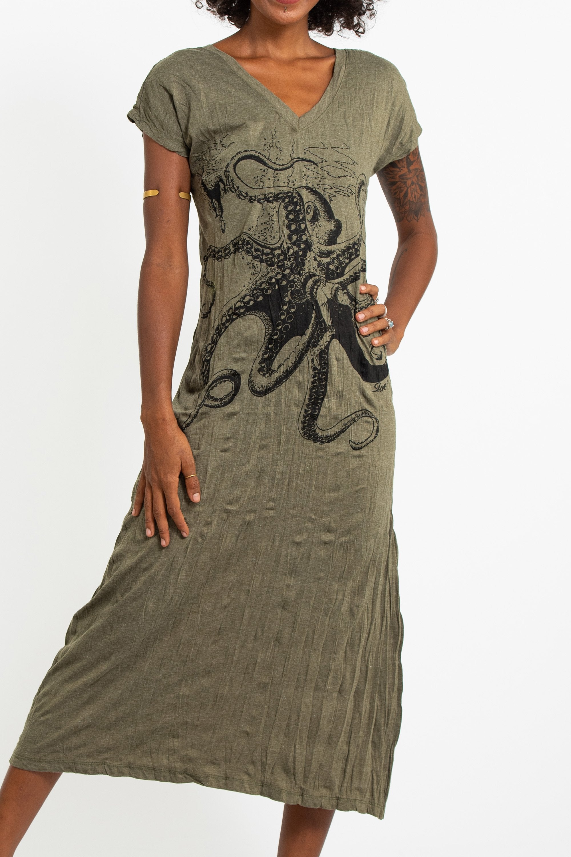Sure Design Womens Octopus V Neck Tee Dress Green