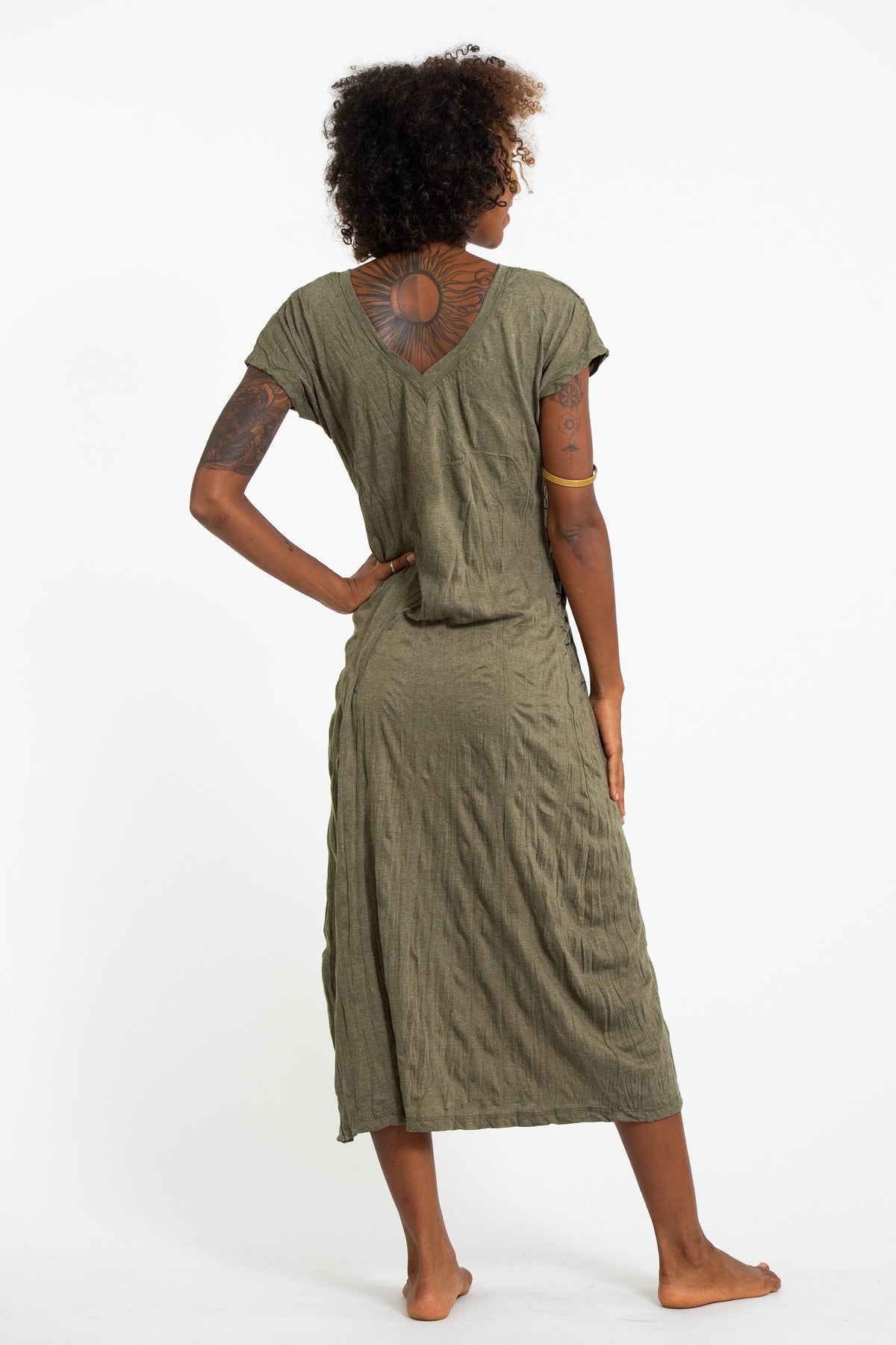 Sure Design Womens Om Tree V Neck Tee Dress Green