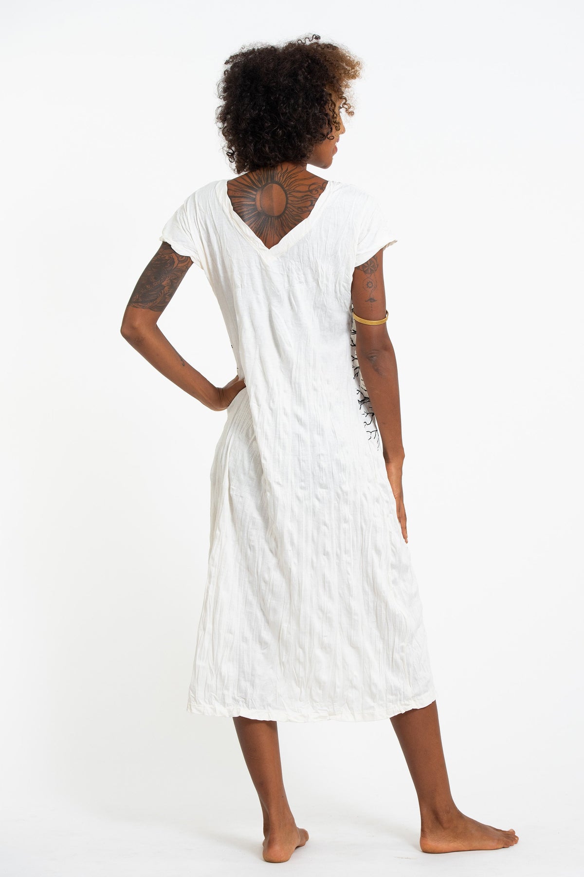 Sure Design Womens Om Tree V Neck Tee Dress White