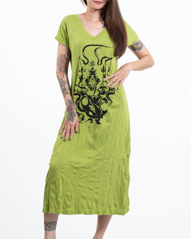 Sure Design Womens Ganesh Chakra V Neck Long Dress in Lime
