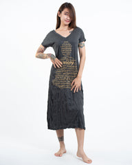 Sure Design Womens Harmony V Neck Long Dress in Gold on Black