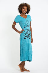 Sure Design Womens Lotus Om V Neck Tee Dress Turquoise