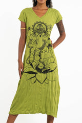 Sure Design Womens Lord Ganesh V Neck Tee Dress Lime