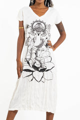 Sure Design Womens Lord Ganesh V Neck Tee Dress White