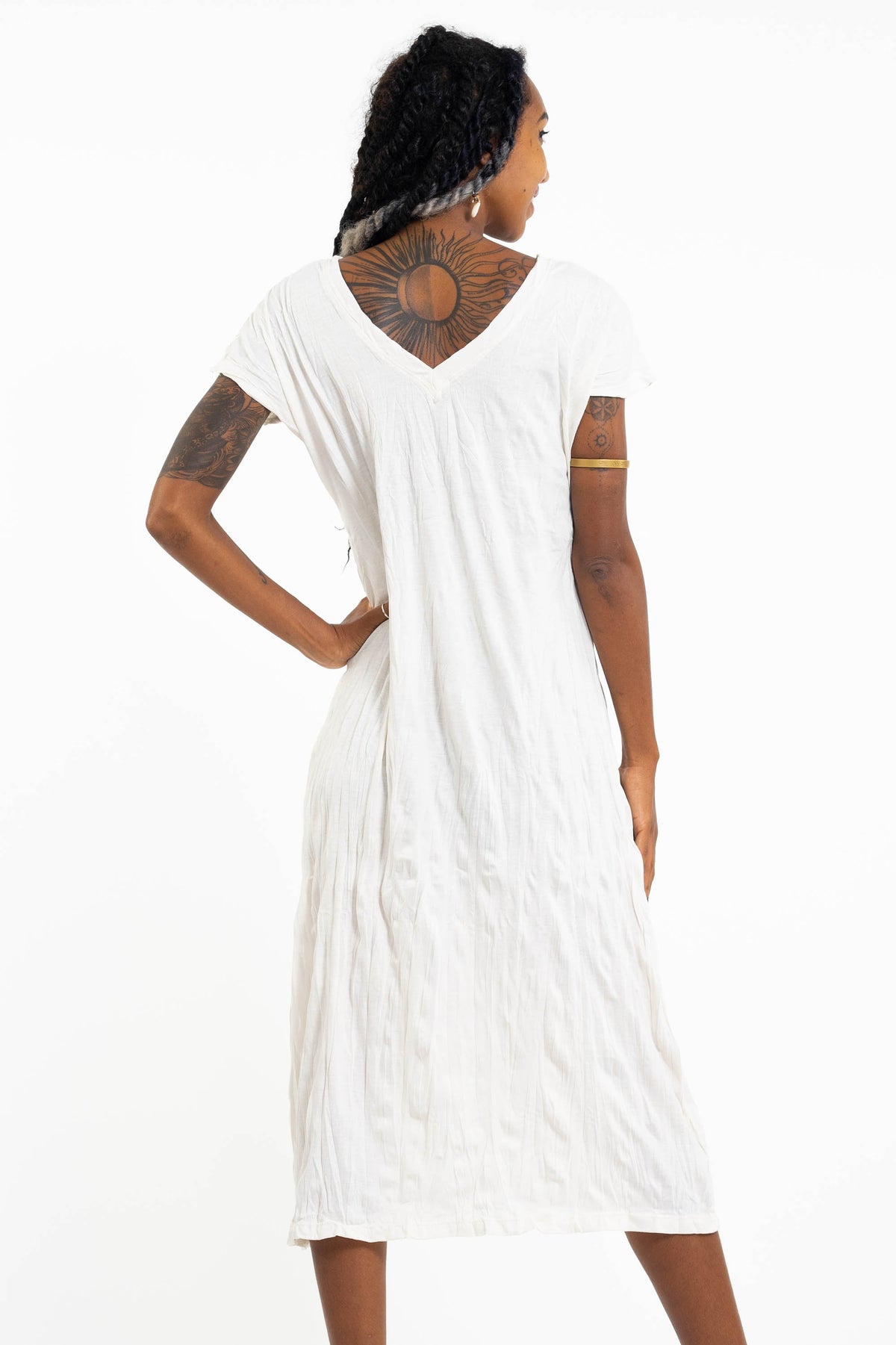 Sure Design Womens Lord Ganesh V Neck Tee Dress White