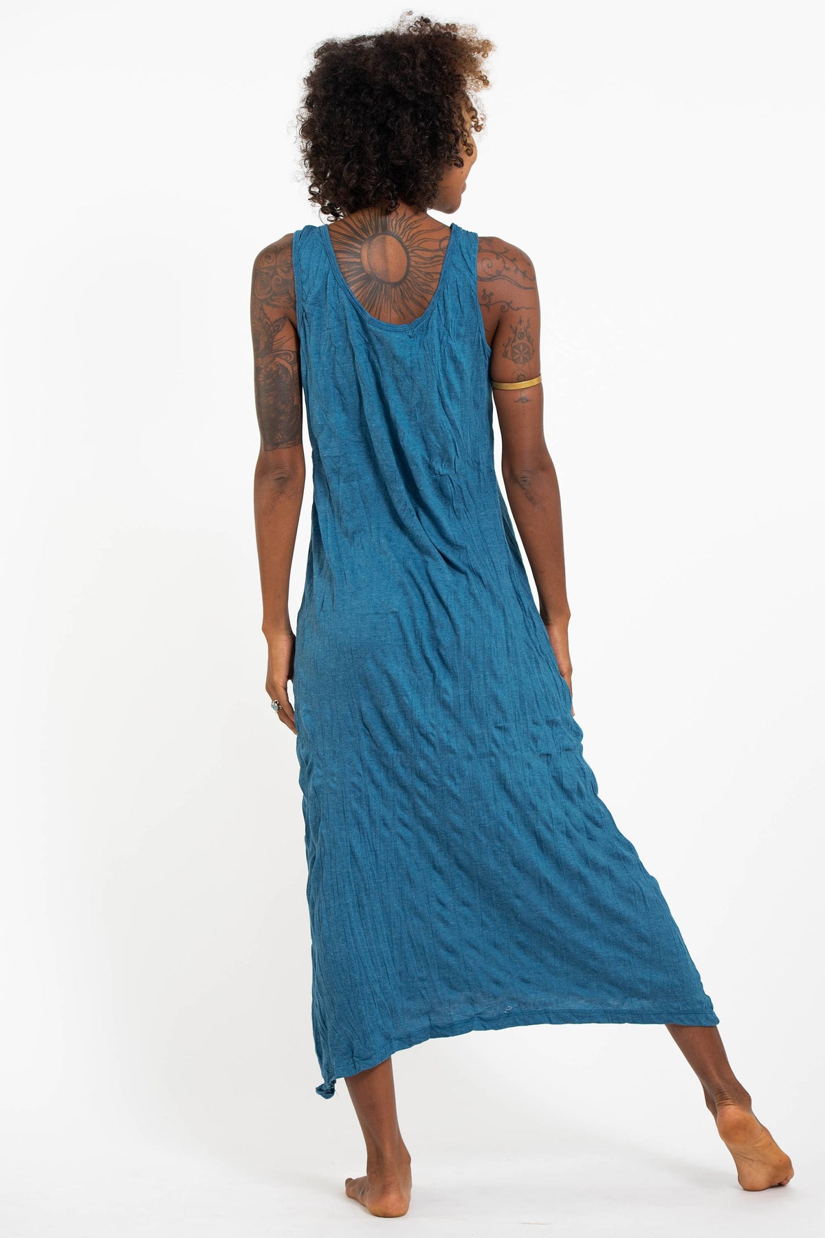 Sure Design Womens Octopus Long Tank Dress in Denim Blue