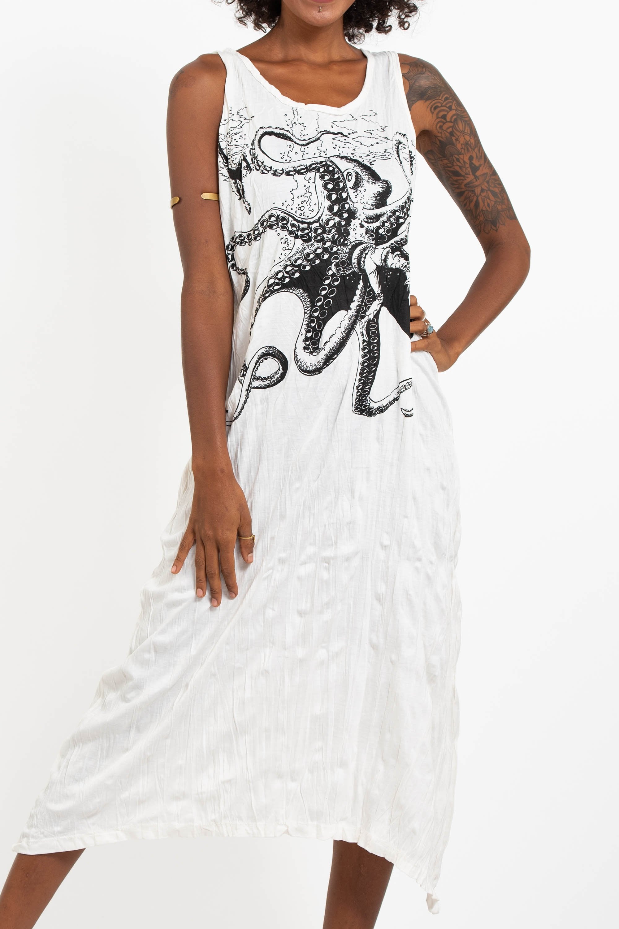 Sure Design Womens Octopus Long Tank Dress in White