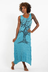 Sure Design Womens Om Tree Long Tank Dress in Turquoise