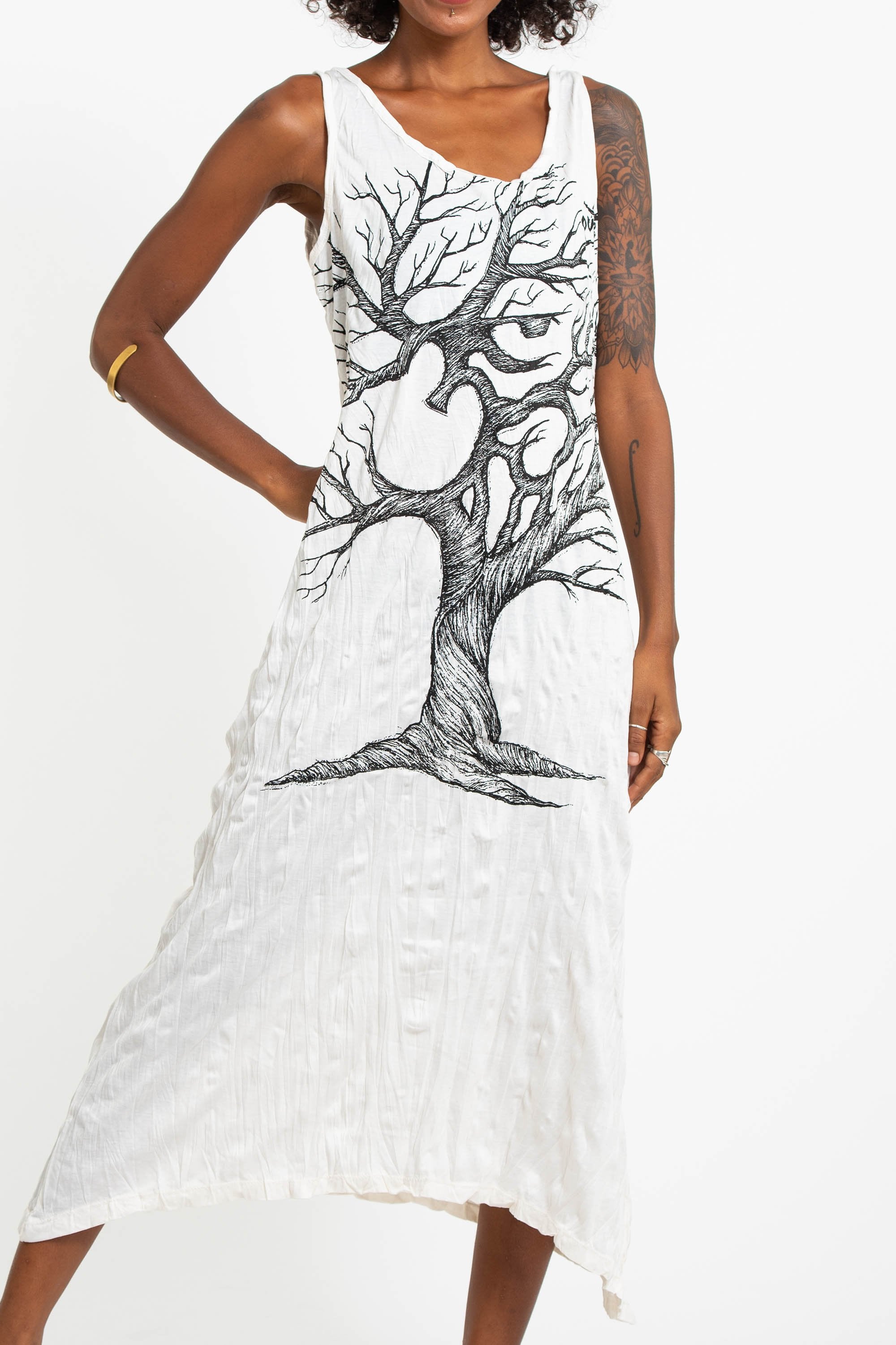 Sure Design Womens Om Tree Long Tank Dress in White