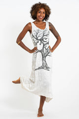 Sure Design Womens Om Tree Long Tank Dress in White