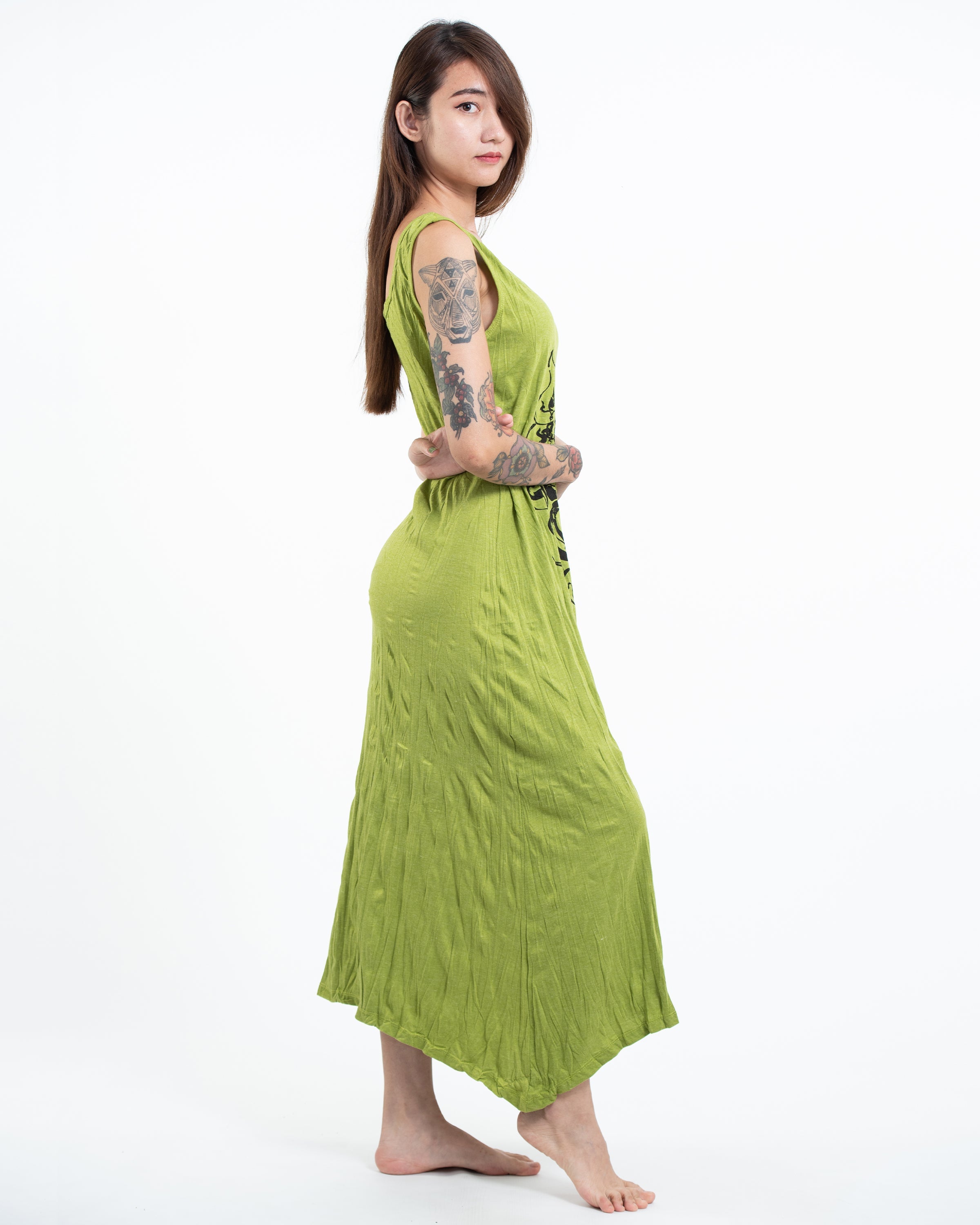 Sure Design Womens Ganesh Chakra Long Tank Dress in Lime