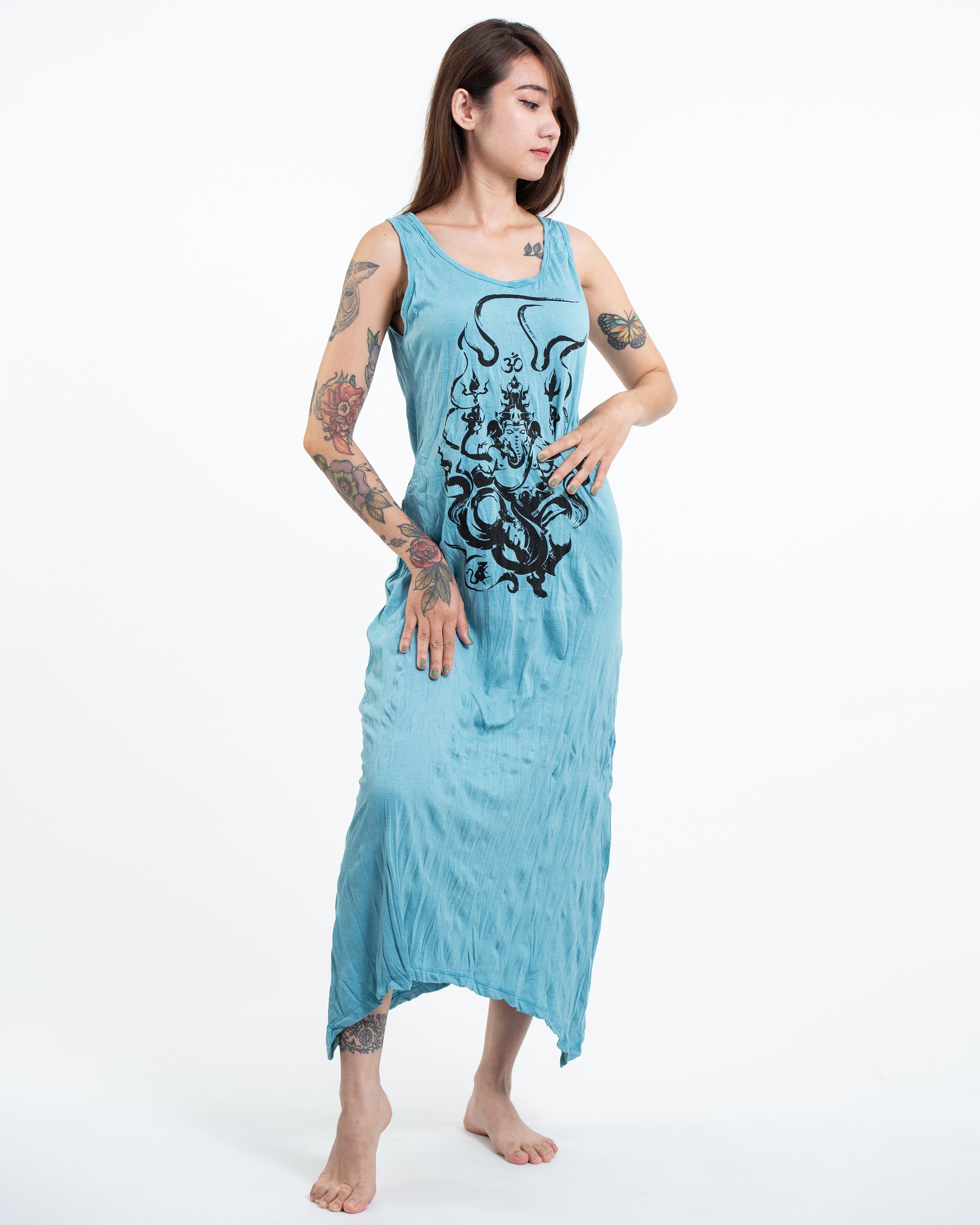 Sure Design Womens Ganesh Chakra Long Tank Dress in Turquoise