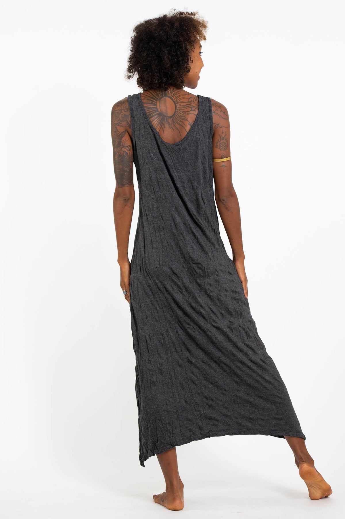 Sure Design Womens Lotus Om Long Tank Dress in Black