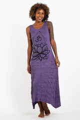 Sure Design Womens Lotus Om Long Tank Dress in Purple