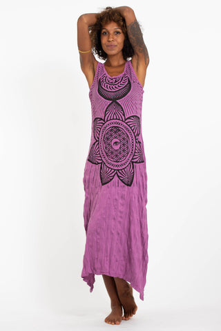 Sure Design Womens Sacred Geometry Mandala Long Tank Dress in Pink