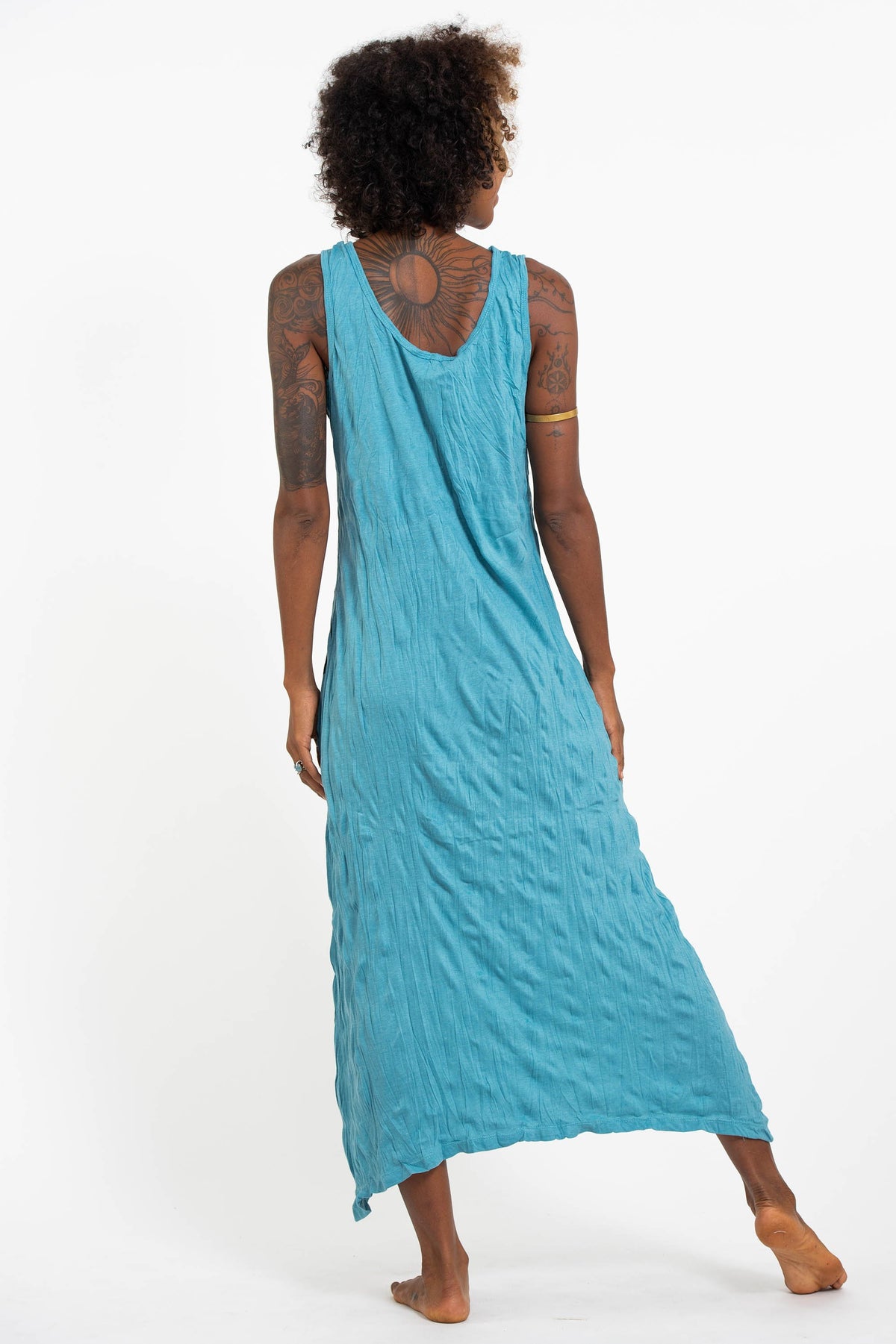 Sure Design Womens Sacred Geometry Mandala Long Tank Dress in Turquoise