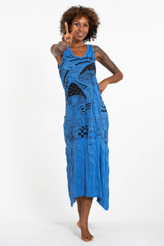 Sure Design Womens Magic Mushroom Long Tank Dress in Blue