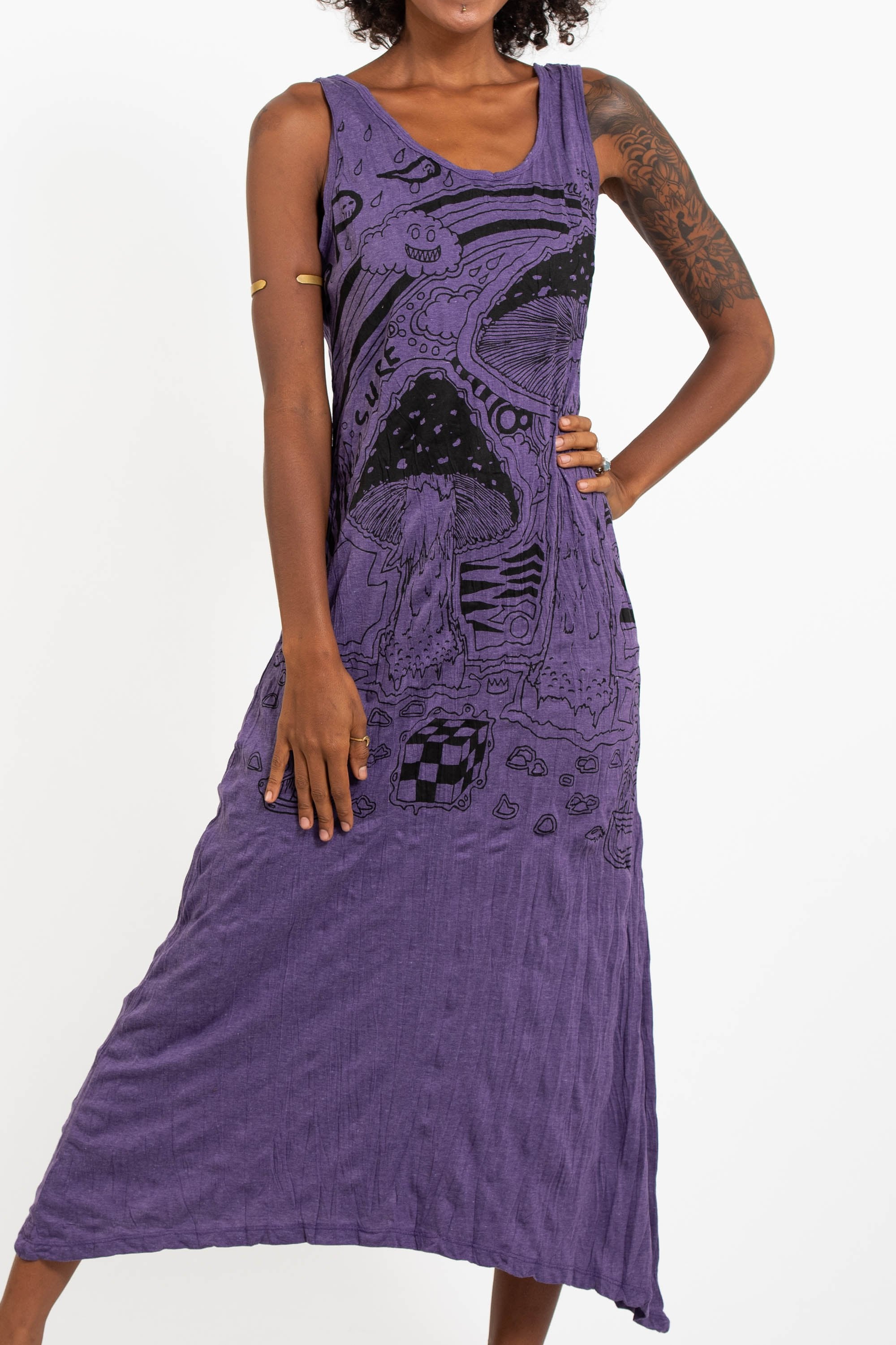 Sure Design Womens Magic Mushroom Long Tank Dress in Purple