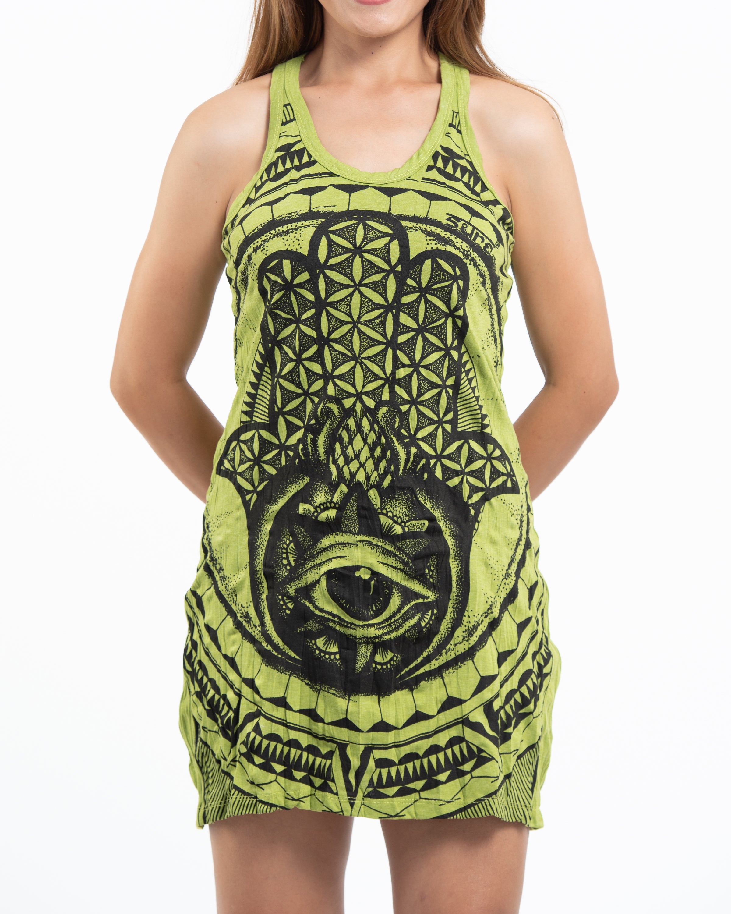 Sure Design Women's Hamsa Eye Tank Dress Lime Sure Design Wholesale Sure Design Women's Hamsa Eye Tank Dress Lime Sure Design Wholesale