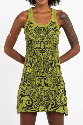 Sure Design Women's Tribal Masks Tank Dress Lime