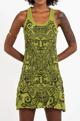 Sure Design Women's Tribal Masks Tank Dress Lime