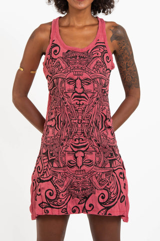 Sure Design Women's Tribal Masks Tank Dress Red