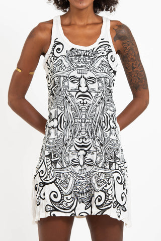 Sure Design Women's Tribal Masks Tank Dress White